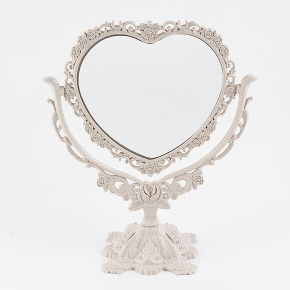 10"x7" Beige 2-Sided Heart Acrylic Valentine Mirror Rotate Free-Standing Dresser - Picture 1 of 5